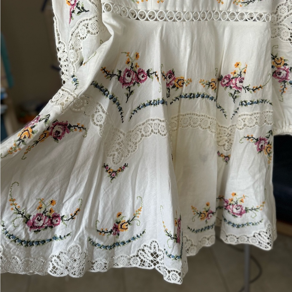 ZIMMERMANN Allia cross-stitched linen+cotton blend mini dress Size US 4 NWT - Picture 7 of 16